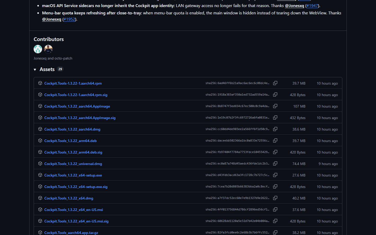 Cockpit Tools v1.3.22 official GitHub Release page